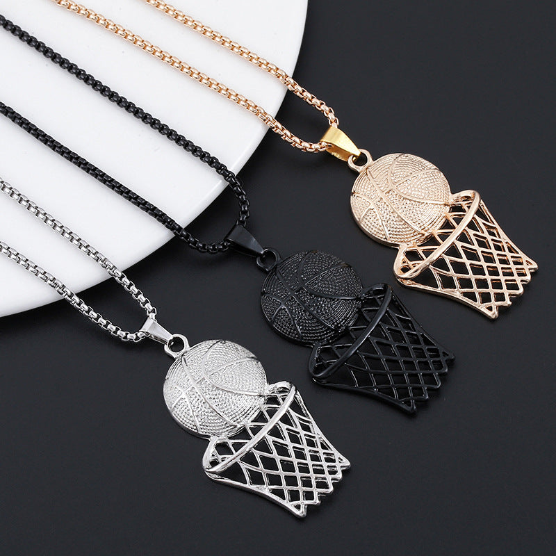 European and American hip-hop fashion personalized shooting creative necklace basketball frame pendant necklace pendant men's and women's sports jewelry