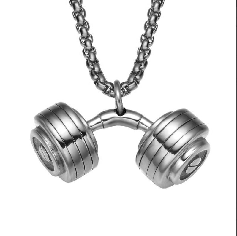 Dumbbell pendant, stainless steel necklace pendant, sports style jewelry Yiwu manufacturers Europe and America, fitness barbell necklace