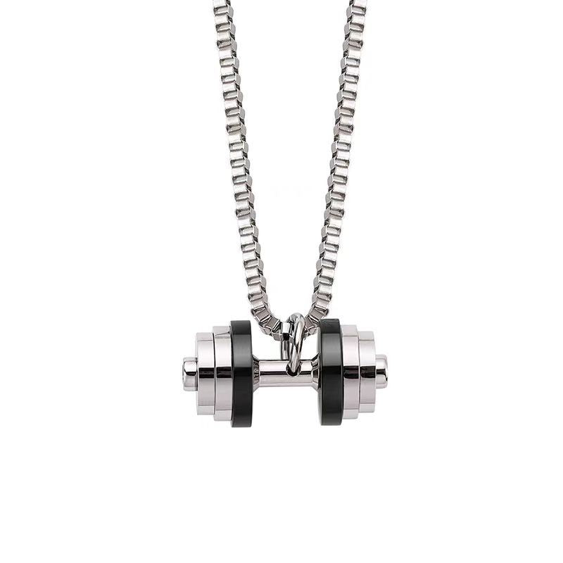 "Rotating Barbell Piece" Dumbbell Necklace Men's and Women's Fitness Pendant Does not fade Titanium Steel American Niche Men's Breast Chain
