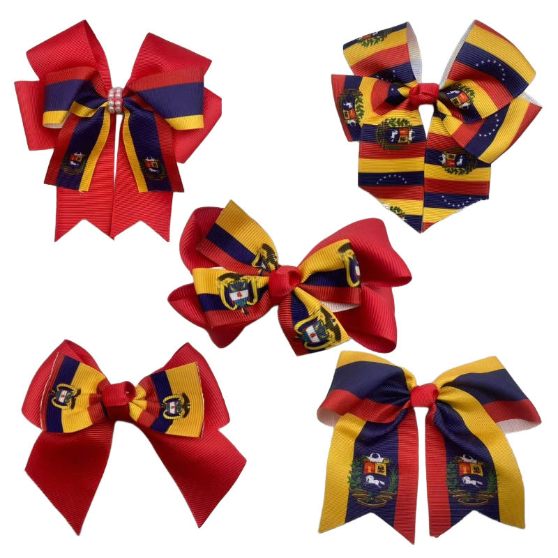 2026 World Cup bow hairpin, national flag pattern streamer hairpin, top clip on the back of the head, fans cheering props