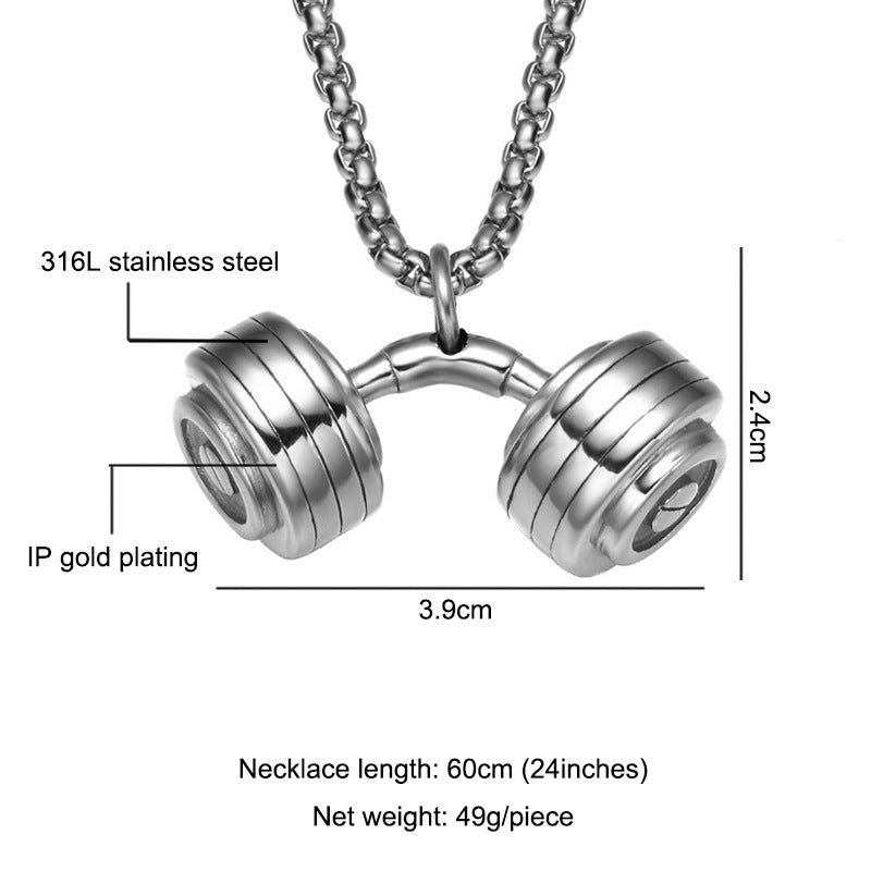 Dumbbell pendant, stainless steel necklace pendant, sports style jewelry Yiwu manufacturers Europe and America, fitness barbell necklace