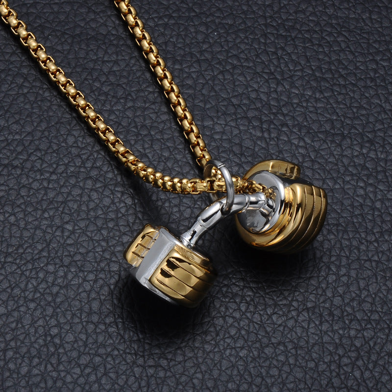Dumbbell pendant, stainless steel necklace pendant, sports style jewelry Yiwu manufacturers Europe and America, fitness barbell necklace