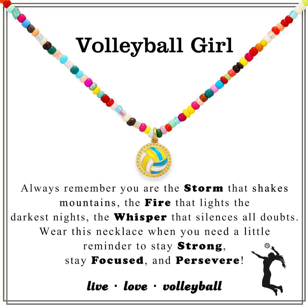 Amazon chain new colorful beaded necklace bohemian football softball baseball pendant