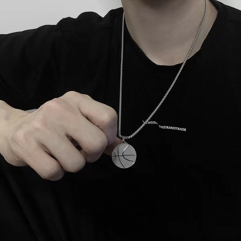 Original design cross-border hot-selling basketball men's sports style necklace hip-hop stainless steel titanium steel jewelry European and American necklace