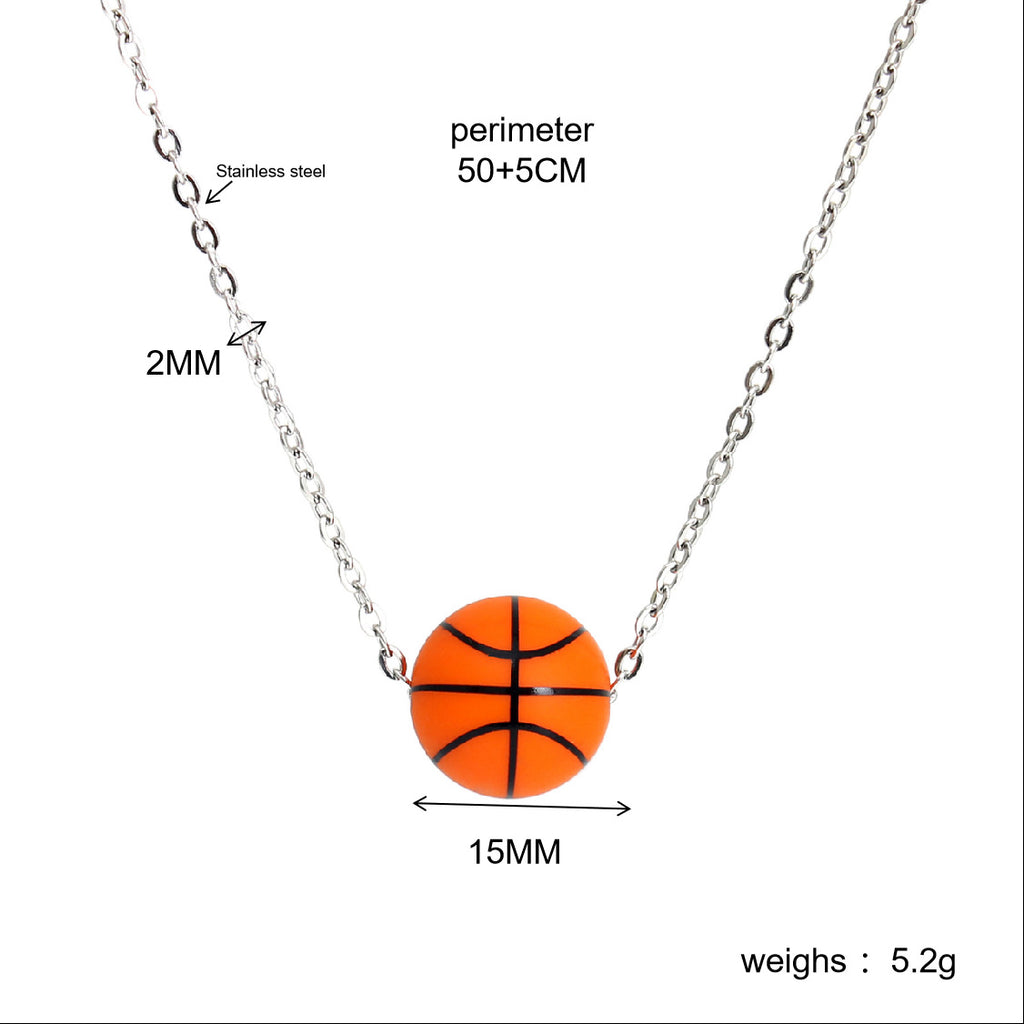 European and American new sports elastic silicone basketball pendant stainless steel necklace men's and women's necklace jewelry wholesale cross-border special supply