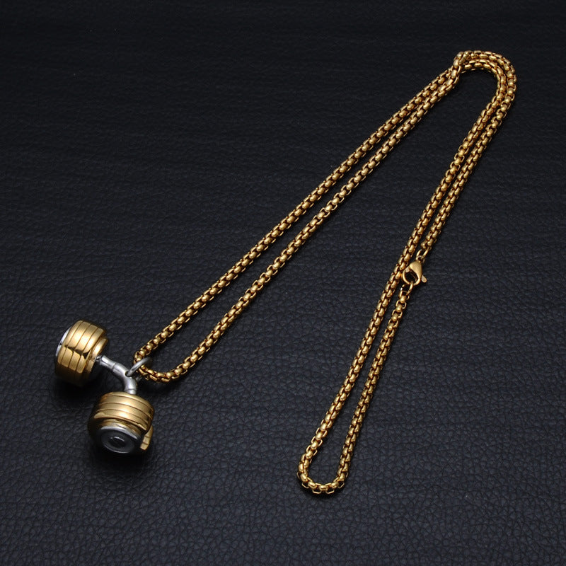 Dumbbell pendant, stainless steel necklace pendant, sports style jewelry Yiwu manufacturers Europe and America, fitness barbell necklace