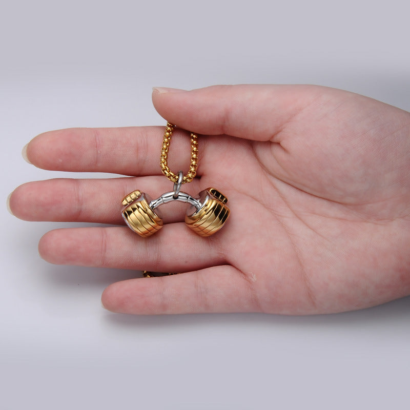 Dumbbell pendant, stainless steel necklace pendant, sports style jewelry Yiwu manufacturers Europe and America, fitness barbell necklace