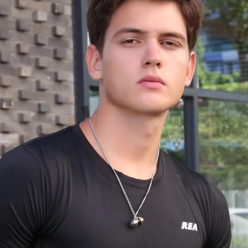 Titanium steel men's necklace personalized fashion sports dumbbell pendant couple with the same light luxury jewelry stainless steel Cuban chain