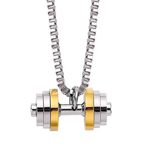 "Rotating Barbell Piece" Dumbbell Necklace Men's and Women's Fitness Pendant Does not fade Titanium Steel American Niche Men's Breast Chain