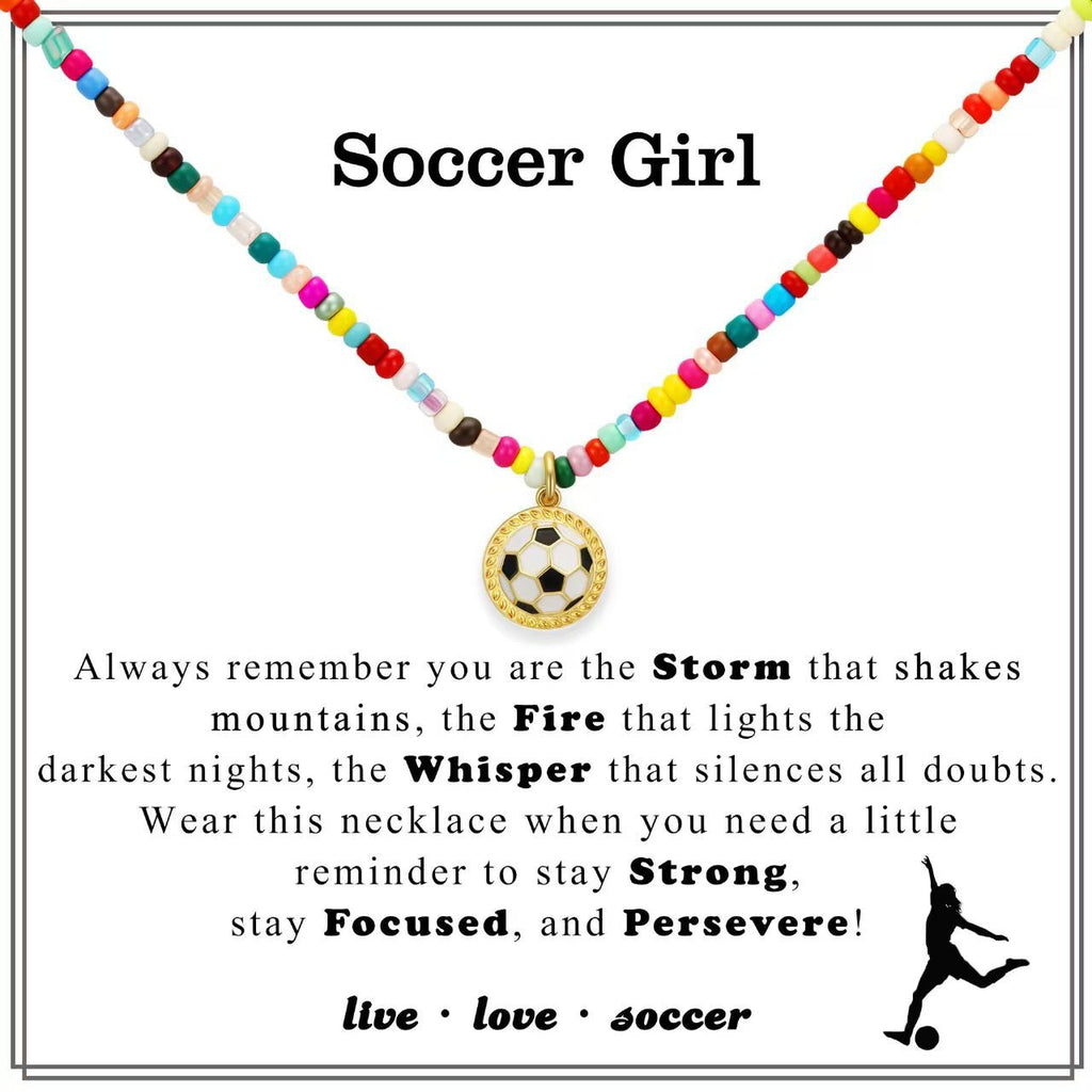 Amazon chain new colorful beaded necklace bohemian football softball baseball pendant