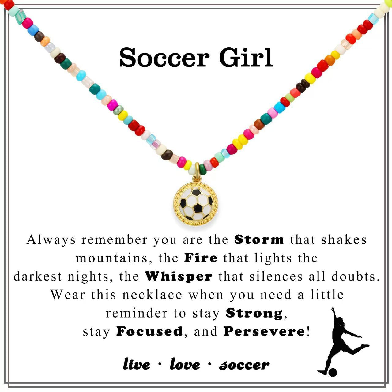 Amazon chain new colorful beaded necklace bohemian football softball baseball pendant