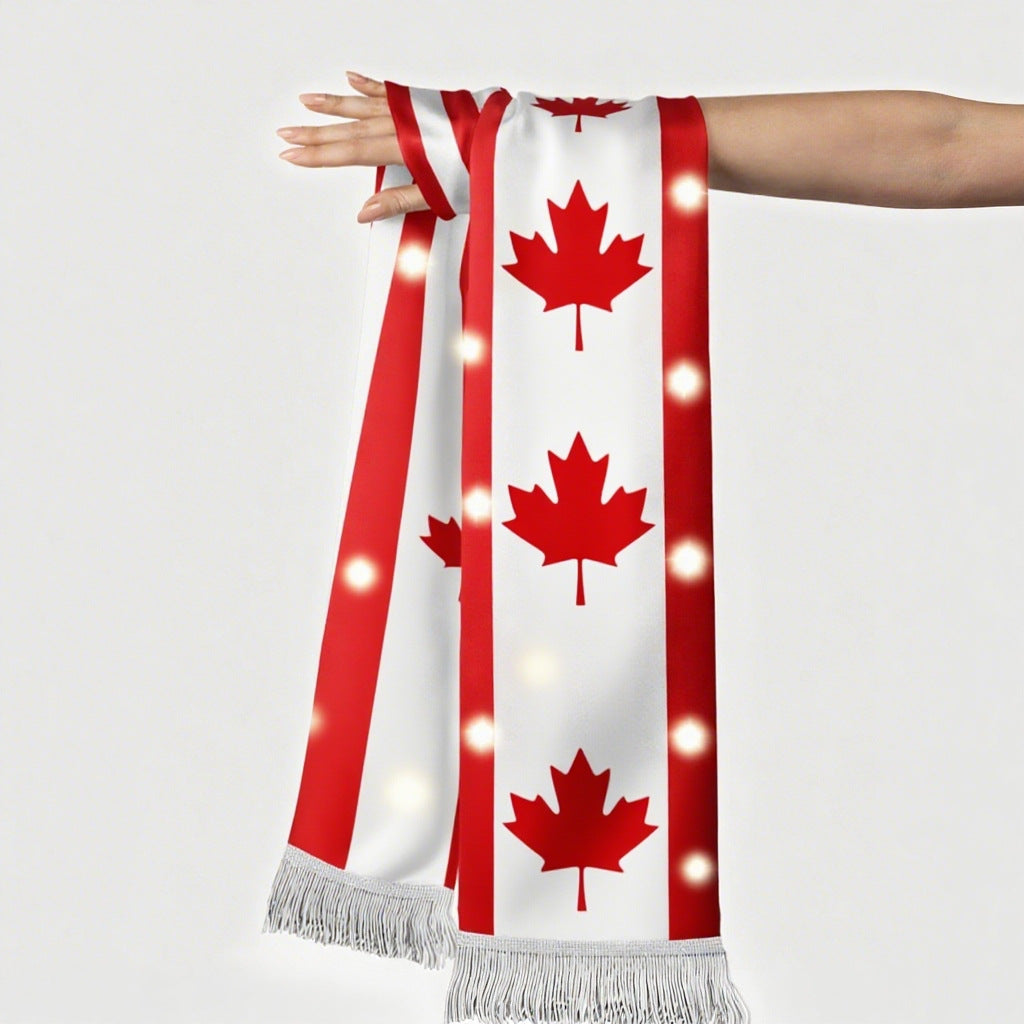 US, Canada and Mexico 2026 World Cup products LED luminous fan scarves cheering props satin double-sided fringed scarves
