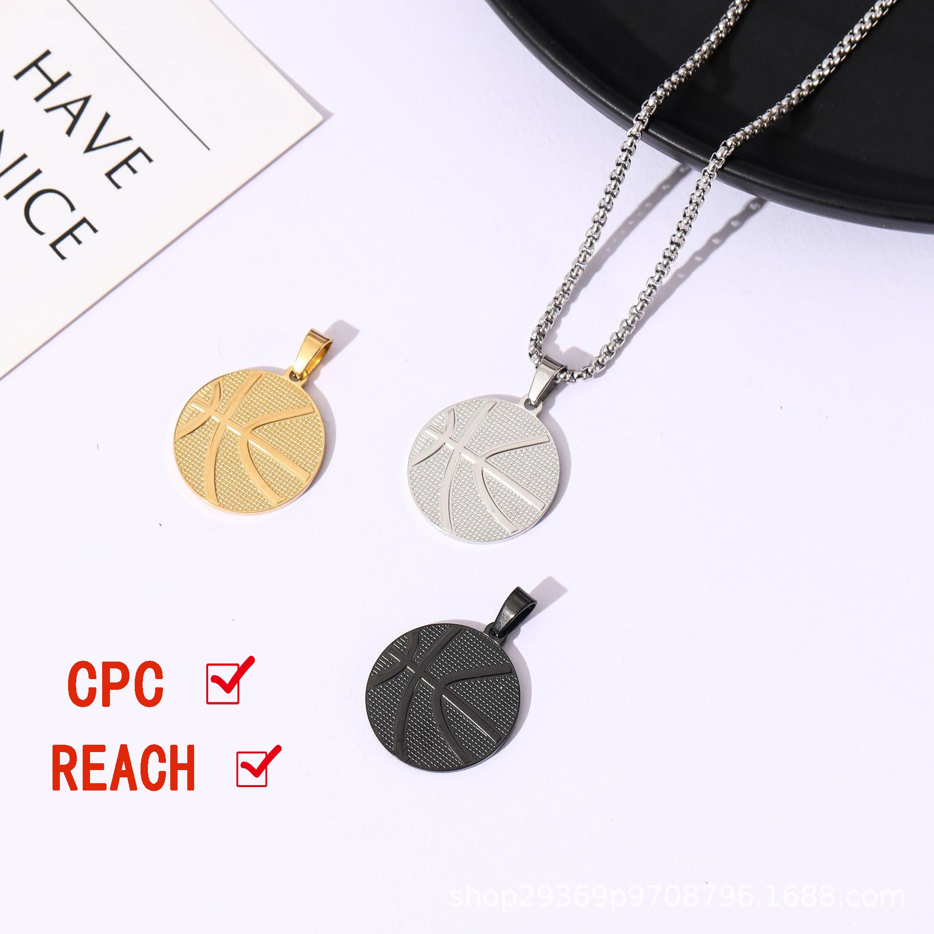 Original design cross-border hot-selling basketball men's sports style necklace hip-hop stainless steel titanium steel jewelry European and American necklace