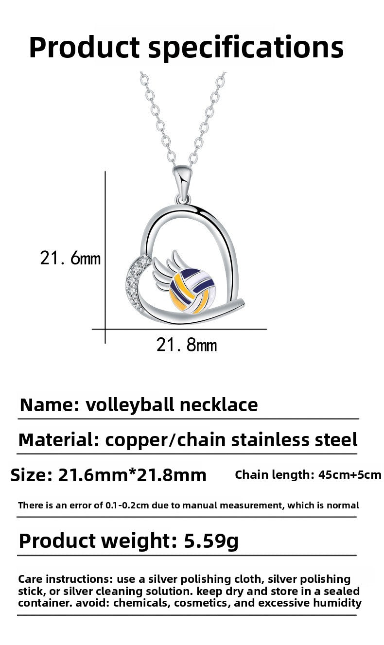 Kamanqi cross-border new product love volleyball necklace female personality design high-end jewelry male Amazon Xiyin tk