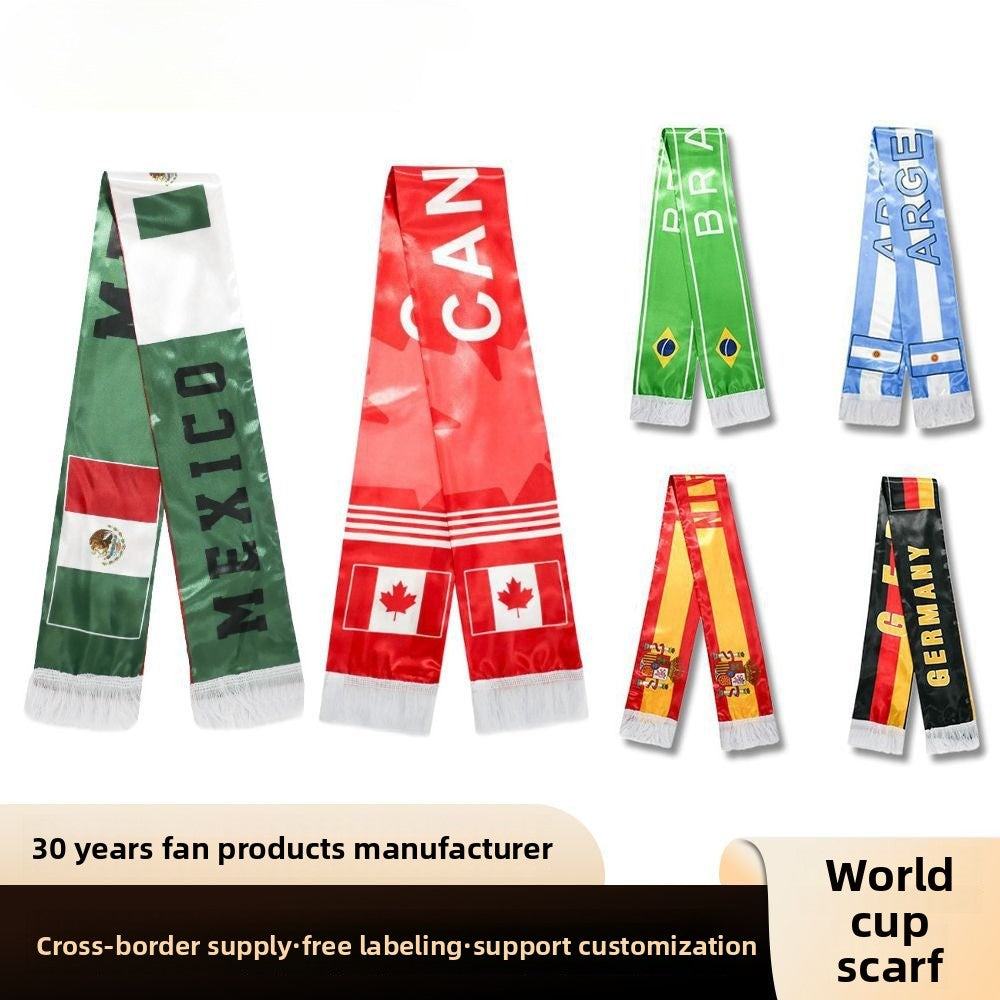U.S.-Canada-Mexico 2026 World Cup Products Football Fans Scarves Competition Cheering Supplies Double-sided Satin Tassel Scarves