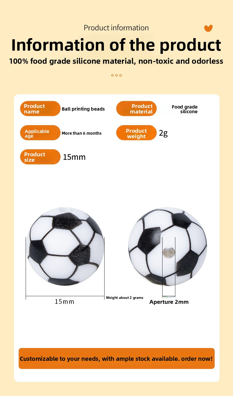 Factory spot 15mm silicone beads baby teething necklace loose beads football basketball water transfer silicone beads wholesale
