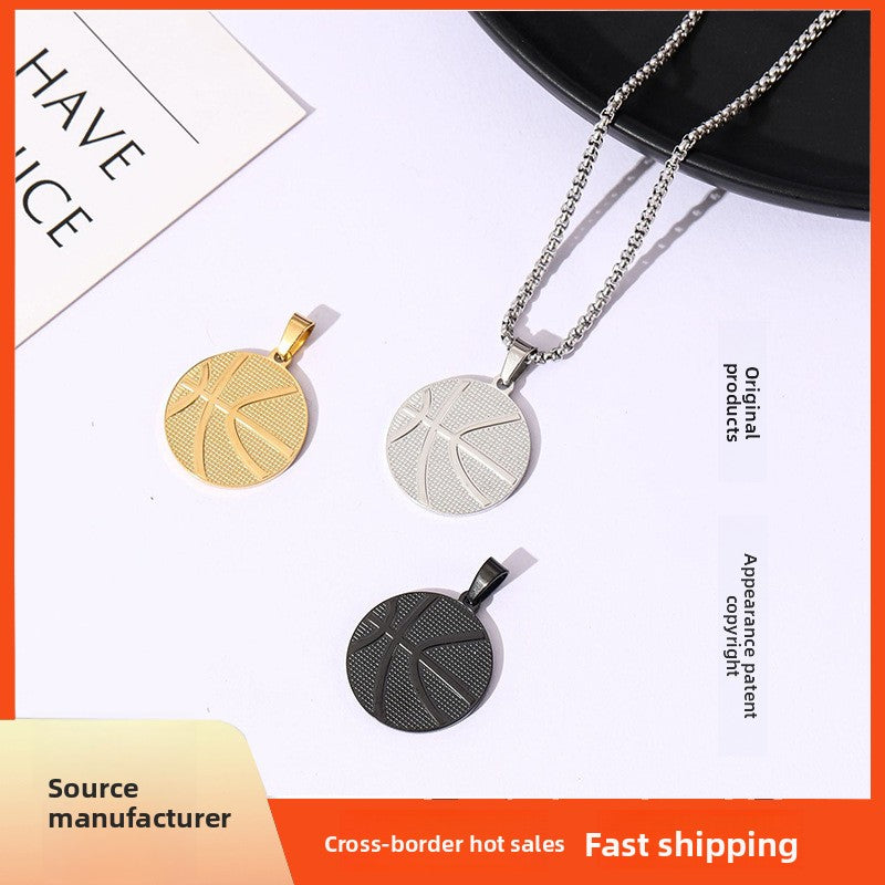 Original design cross-border hot-selling basketball men's sports style necklace hip-hop stainless steel titanium steel jewelry European and American necklace