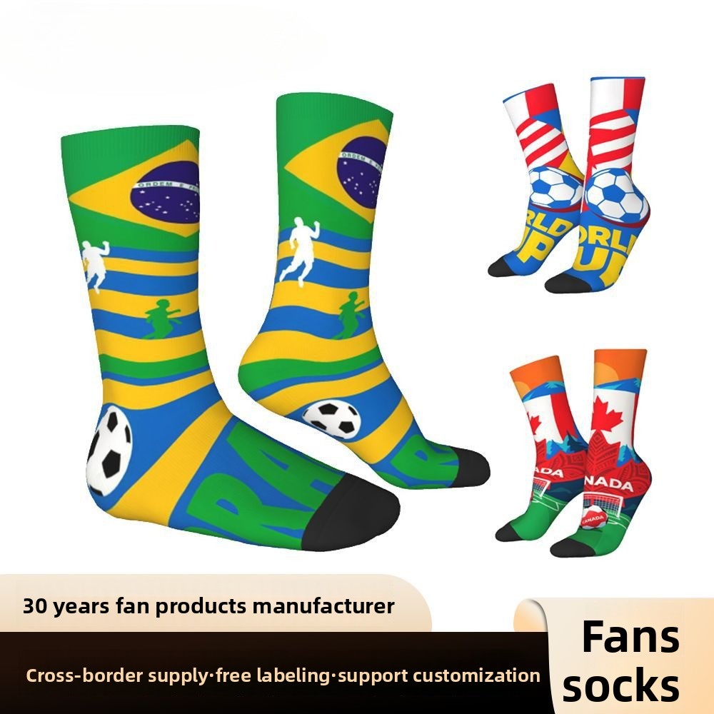 U.S.-Canada-Mexico 2026 World Cup Products Fan Socks Polyester Medium Tube Socks Football Sports Socks Event Cheering Supplies