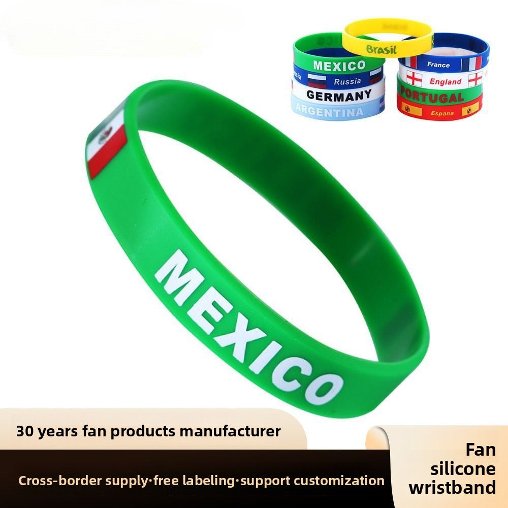 US, Canada and Mexico 2026 World Cup Fan Products Silicone Bracelet Mexican Flag Cheering Props Football Wristband