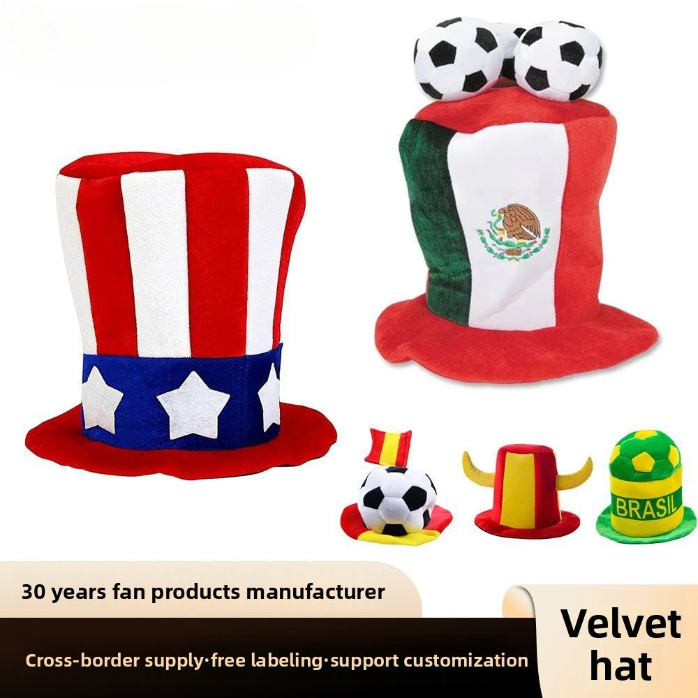 2026 US-Canada-Mexico World Cup hat, dense velvet football party fan hat, cheerleader hat, wholesale customization
