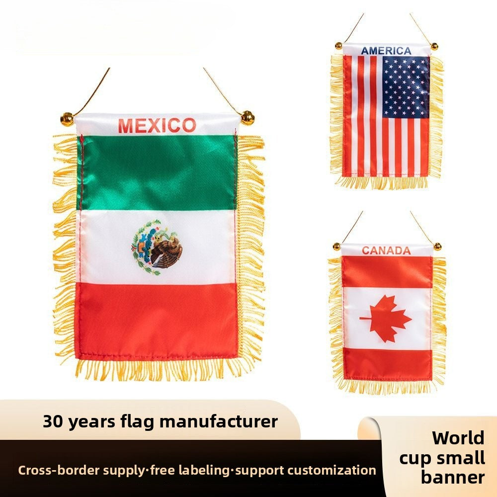 Small American flag, fringed suction cup, small hanging flag, 2026 US-Canada-Mexico World Cup flag, satin mini pennant