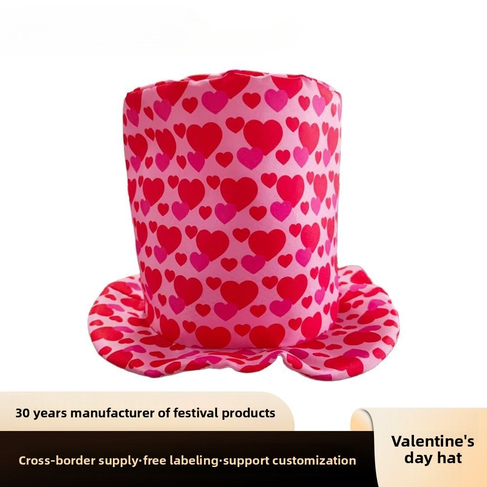 Cross-border Valentine's Day decorative hat love high hat lip print heart-shaped Valentine's Day party supplies photo props