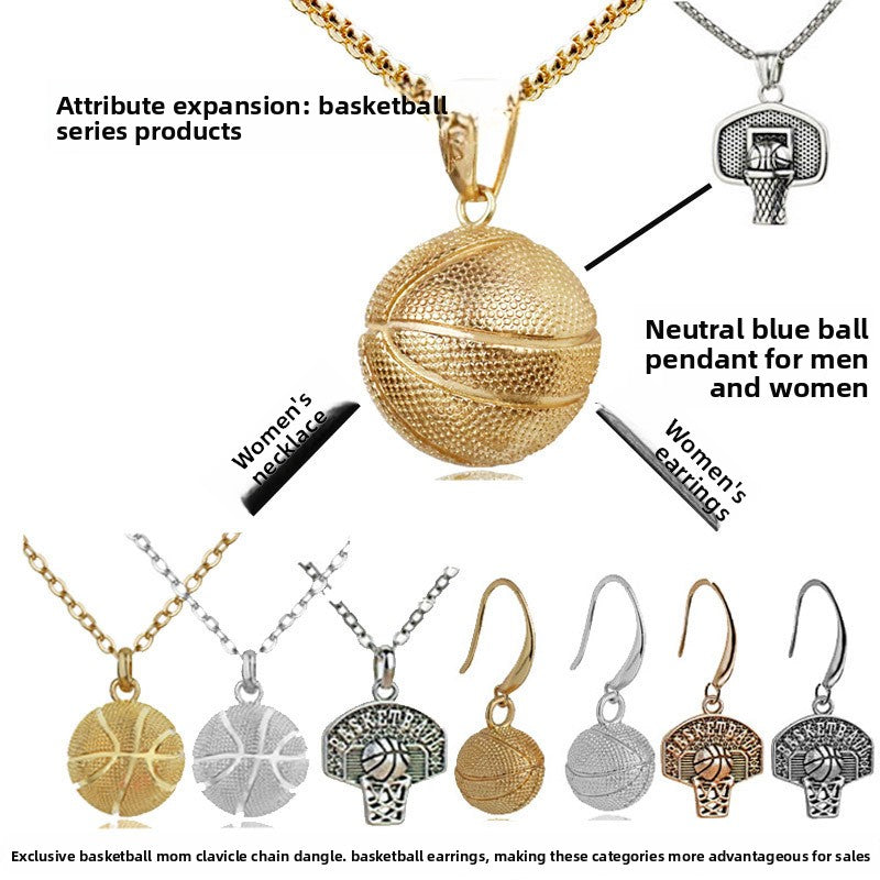 Basketball pendant men's European, American stainless steel necklace cross-border e-commerce popular jewelry sports pendant jewelry factory wholesale