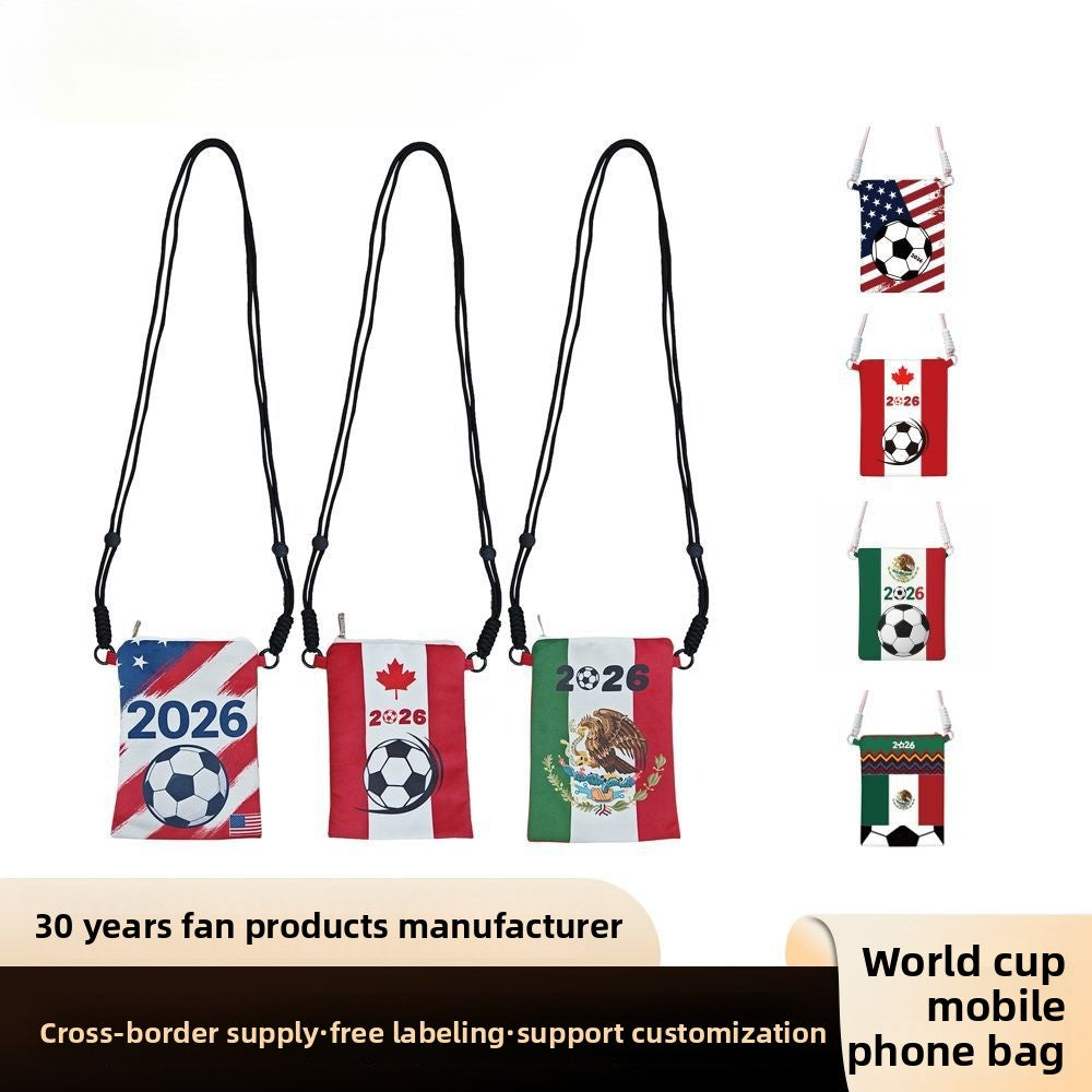 U.S.-Canada-Mexico 2026 World Cup Products Mobile Phone Oblique Span Bag Fan Supplies Lightweight Mobile Phone Bag Change Bag
