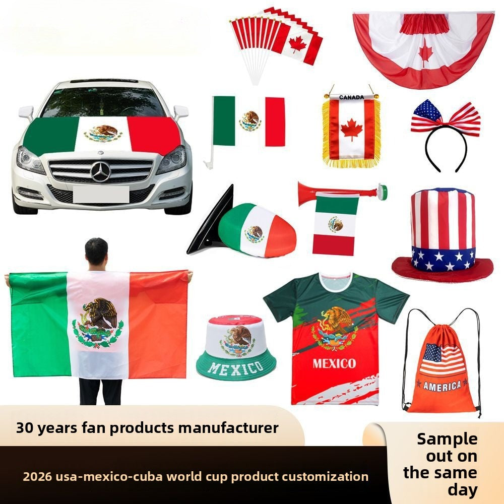 2026 US, Canada and Mexico World Cup products, hand-cranked flags, fans, scarves, cheering props, decorative jerseys and flags customization