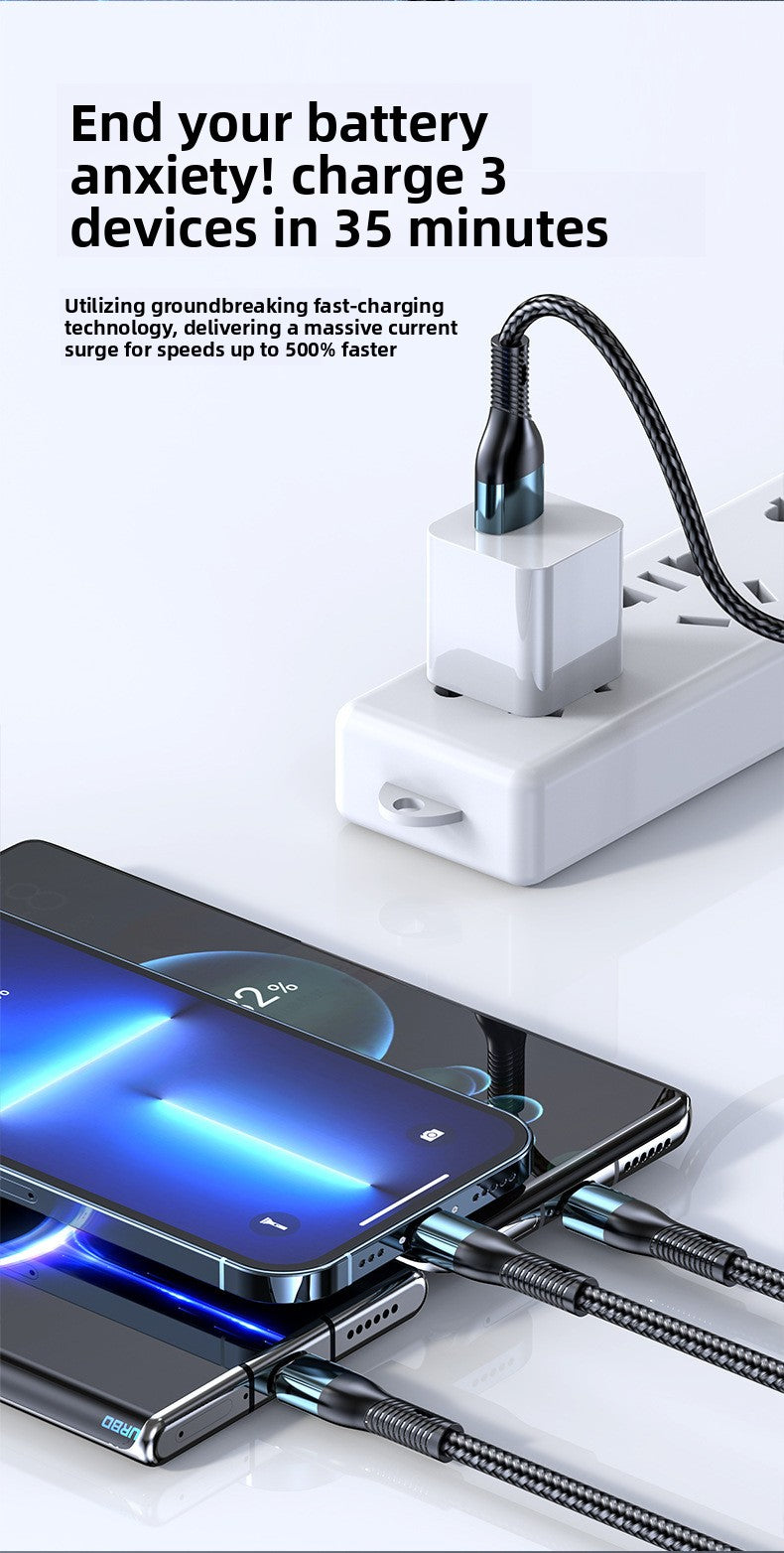 120W charger cable braided data cable three-in-one tpyec super fast charging car one-to-three Huawei universal