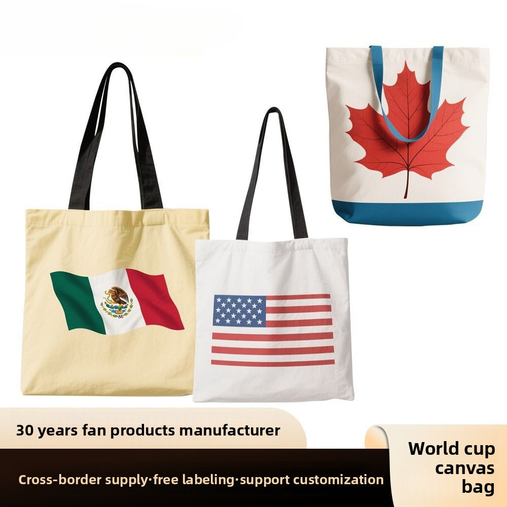 US, Canada and Mexico 2026 World Cup Portable Canvas Bag Unisex Commuter Light Fan Canvas Bag Customization