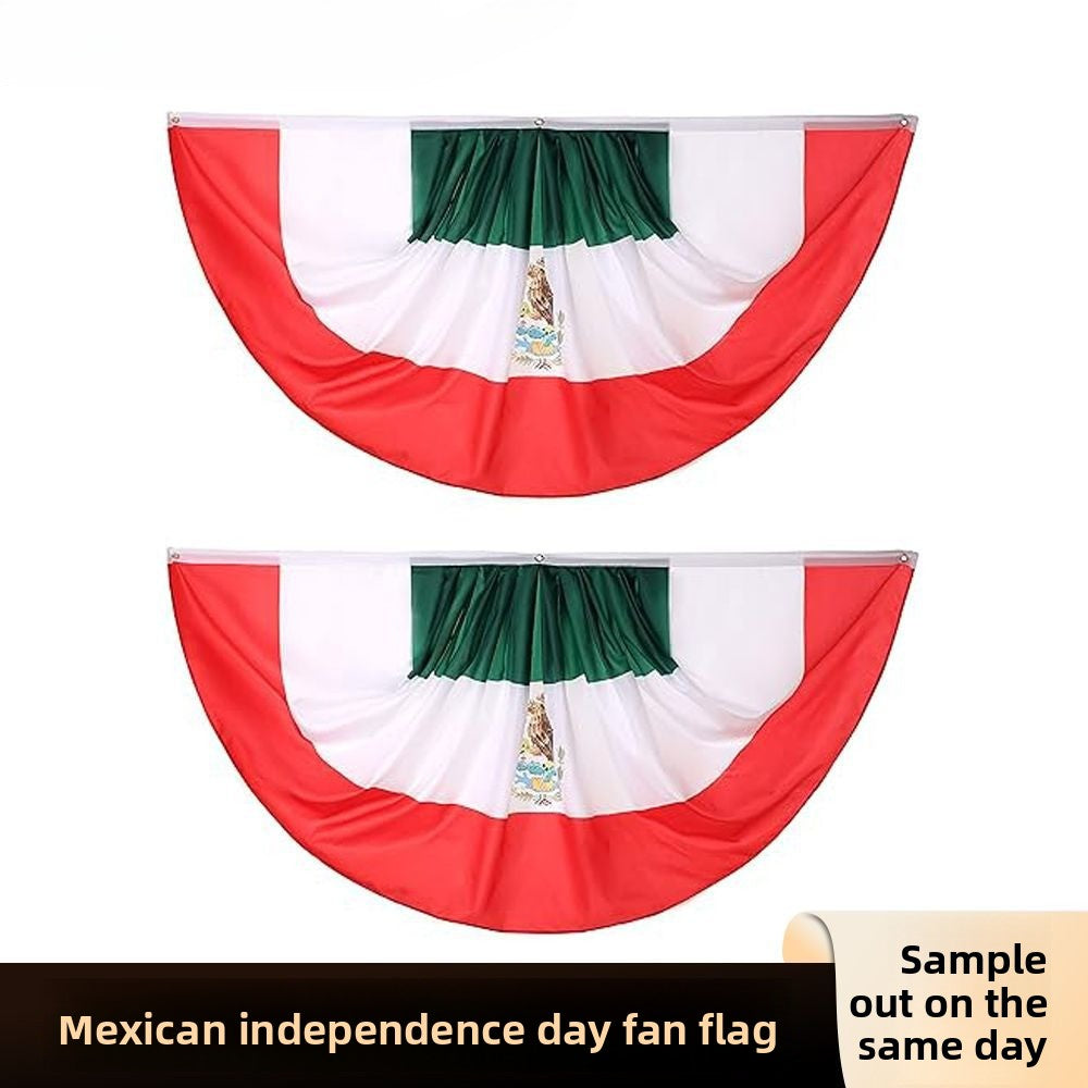 Mexican flag Fan flag September 16 Mexican Independence Day party flag Half-circle Viva Mexico