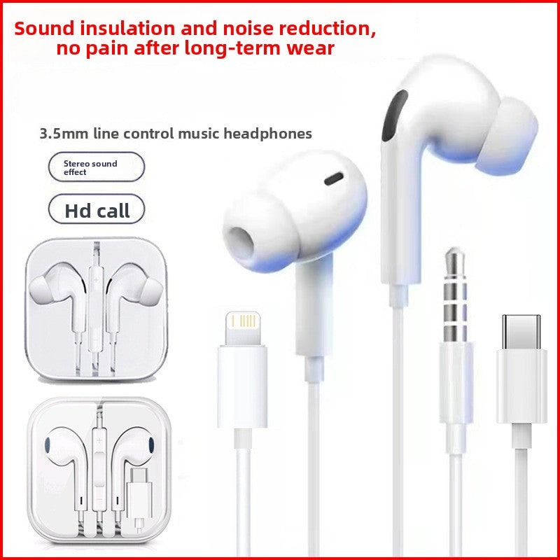 Applicable iPhone wired headset wire control bluetooth huawei direct plug 3.5mm apple type-c in-ear headset