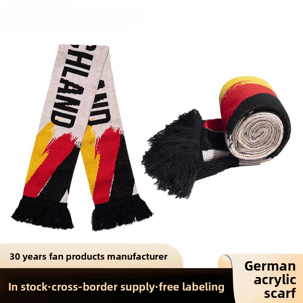 Spot 2026 World Cup fan products acrylic acrylic jacquard knitted football scarf German fan scarf