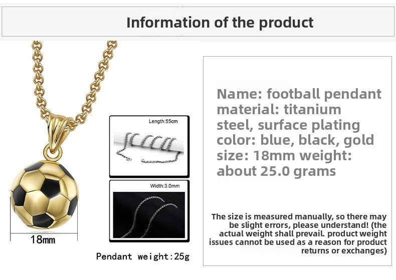 Hipster Sports Stainless Steel Jewelry, European and American Football Necklace Pendant Male Personality Football Necklace
